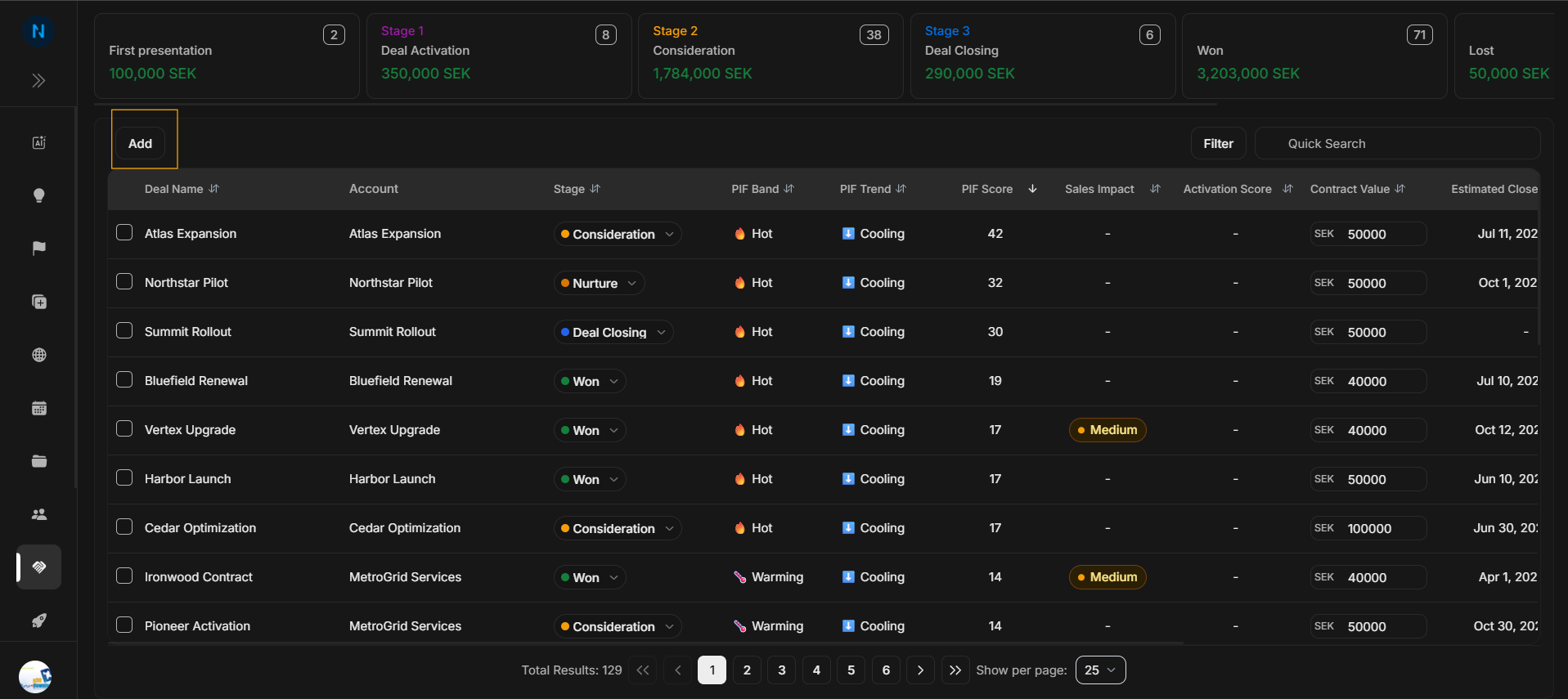 Add button on Deals list