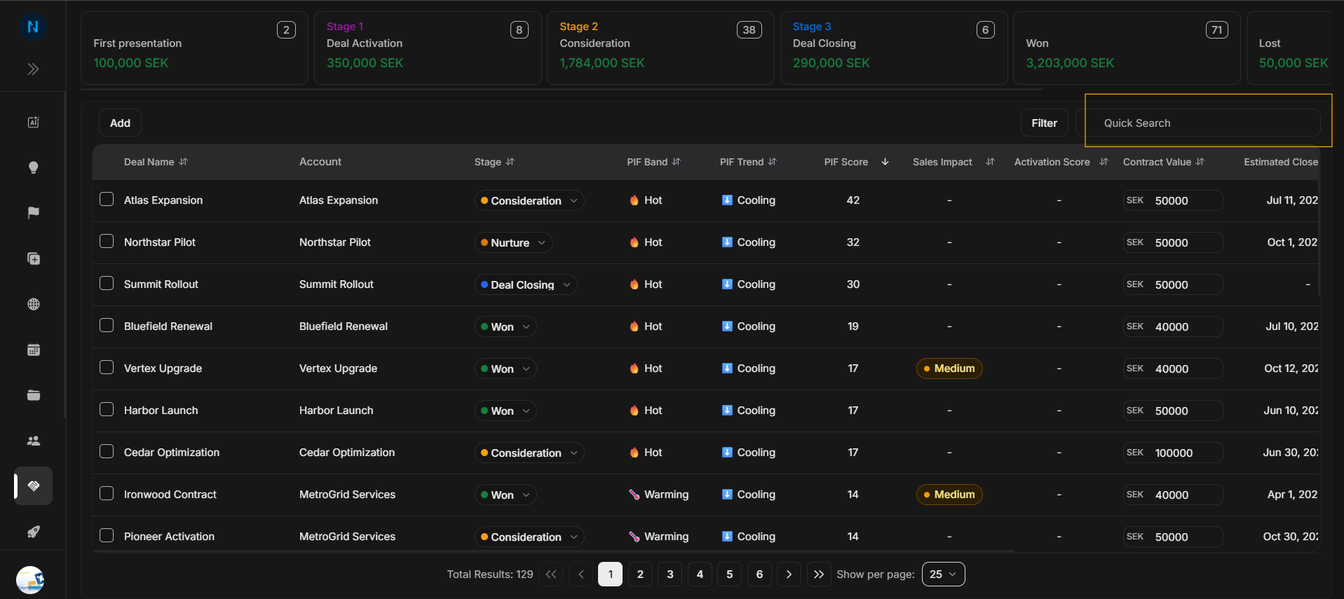 Quick Search field on Deals list