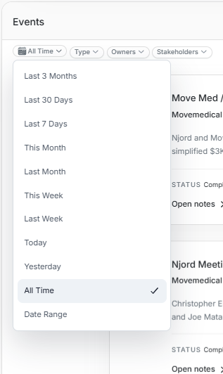 Deal event date filter