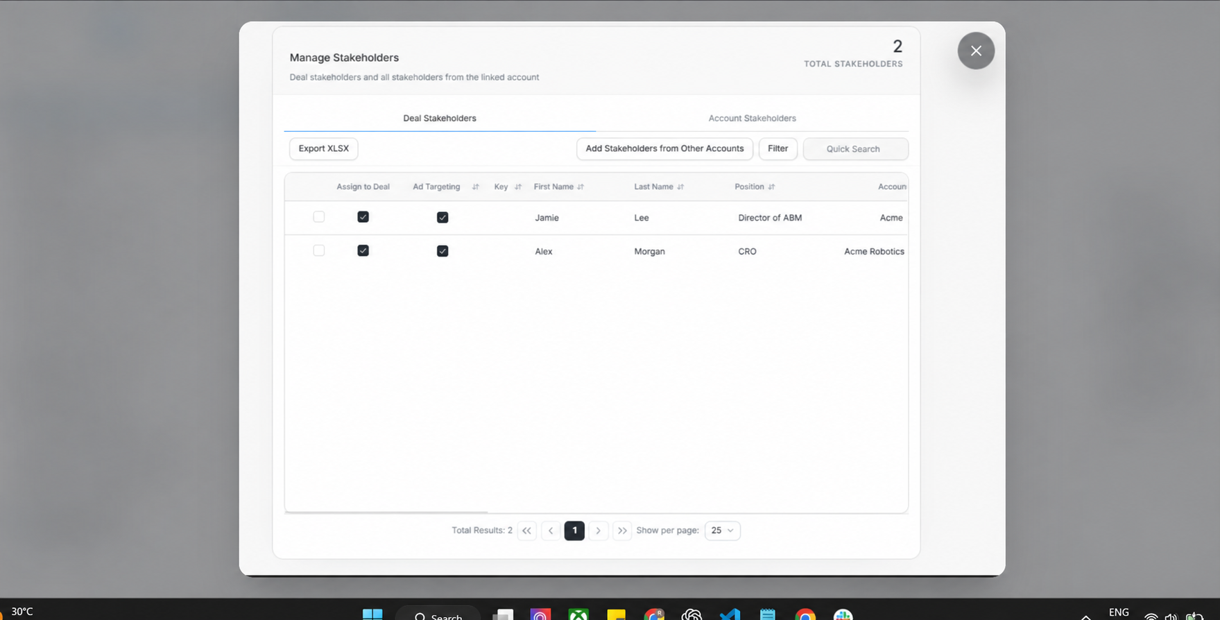 Manage deal stakeholders deal tab
