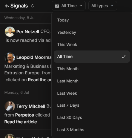 Njord AI Signals time filter