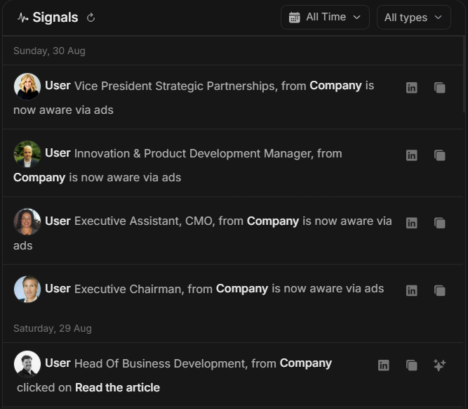 Signals feed on mobile-sized view