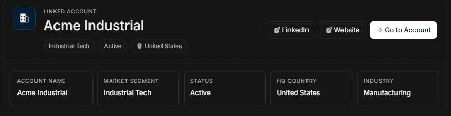 Stakeholder linked account card