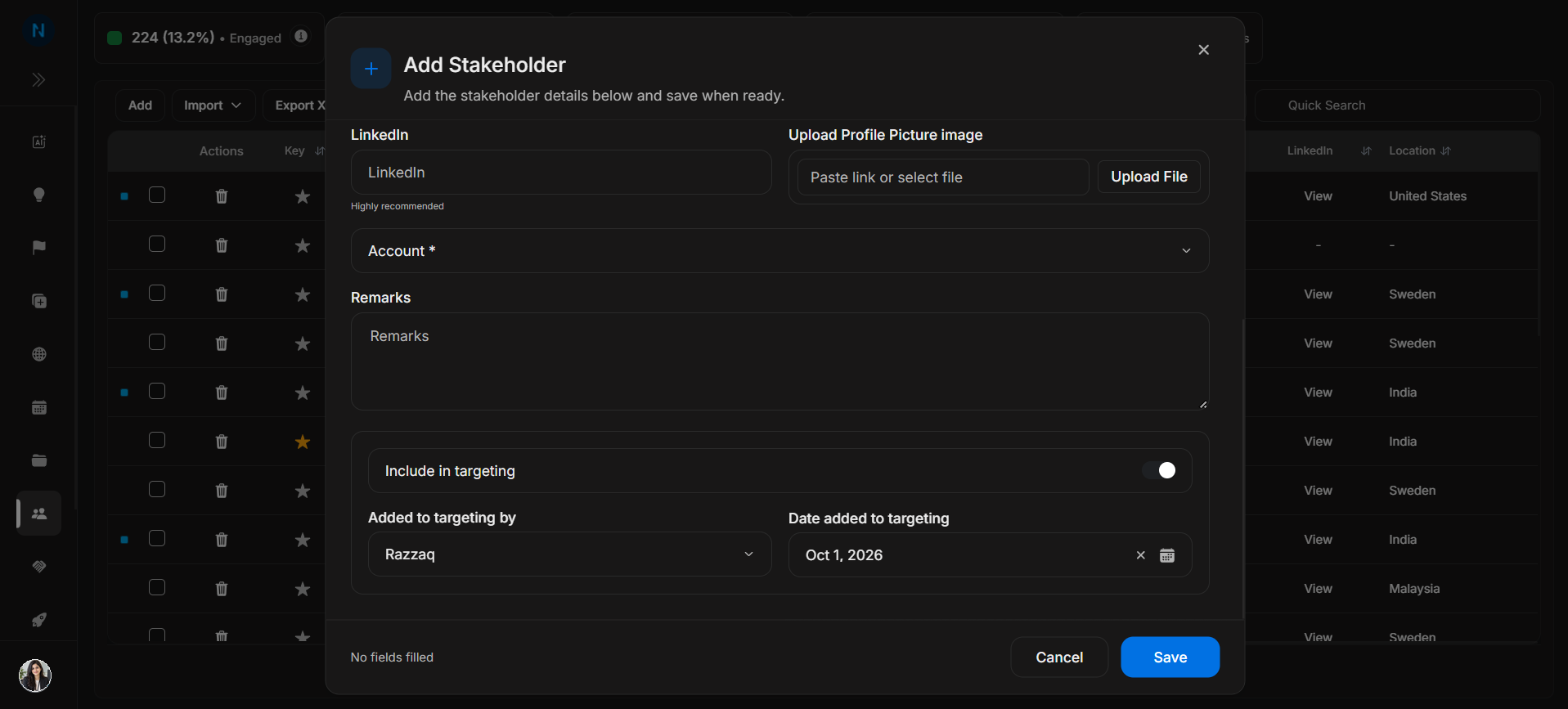 Add Stakeholder account and targeting fields