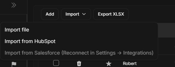Stakeholder import menu