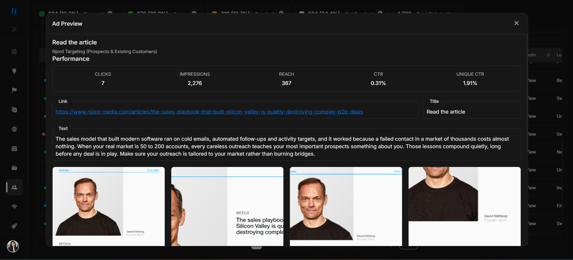 Stakeholder ad preview modal