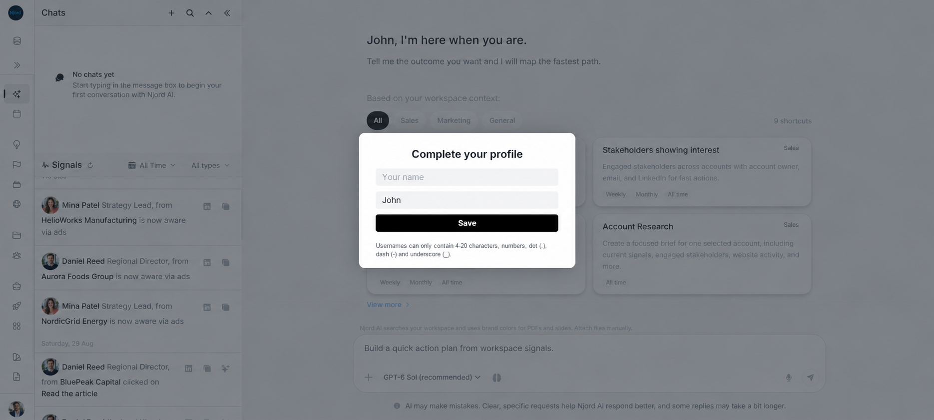 Complete profile screen