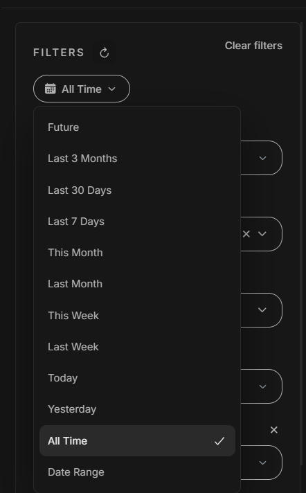 Timeline date range menu