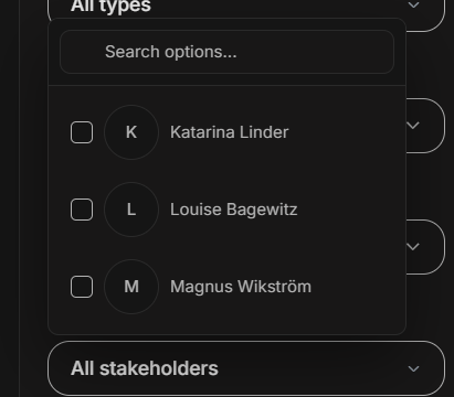 Timeline stakeholders menu